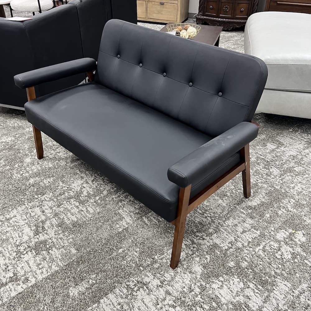 52" W Black Vinyl and Wood Frame Loveseat