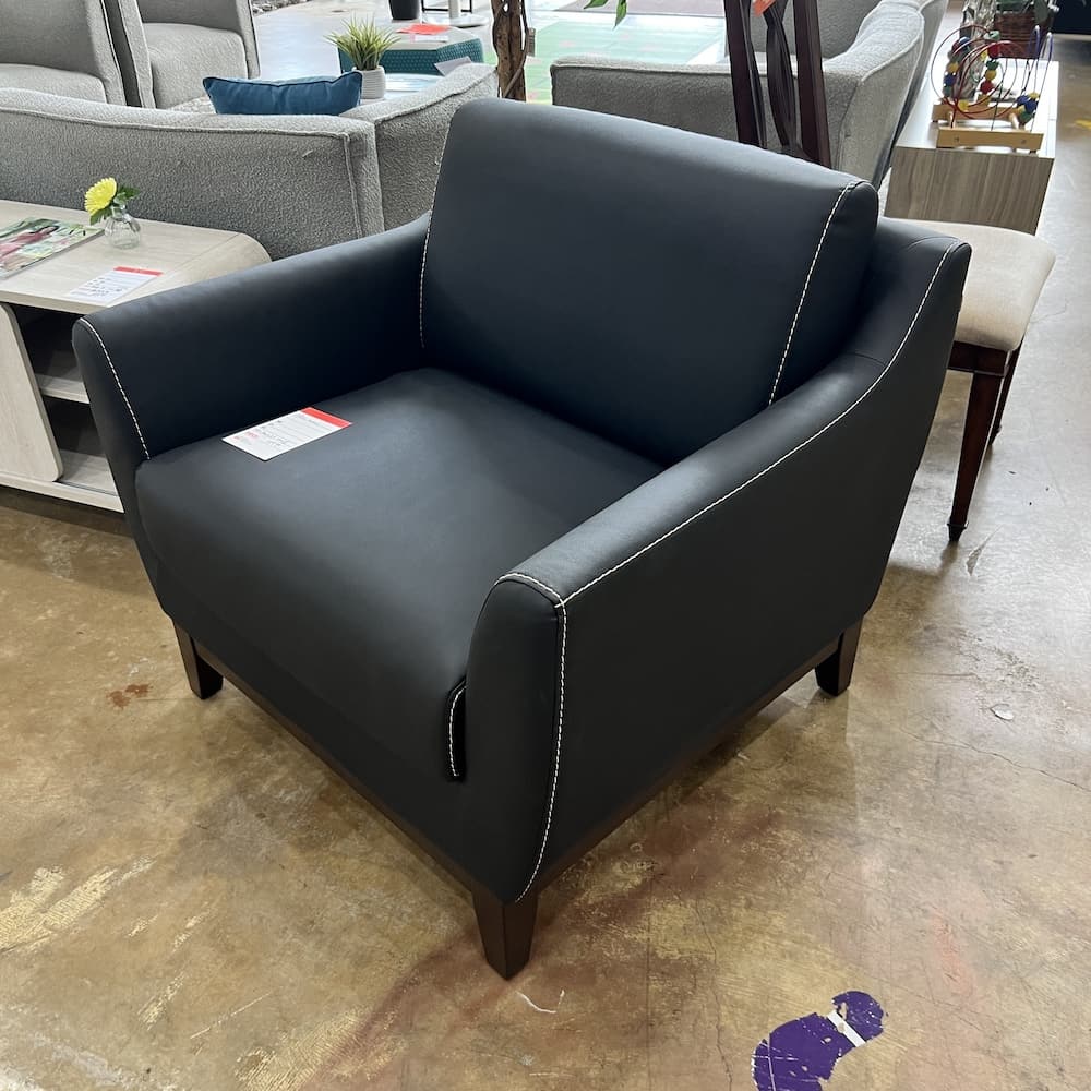 Black Vinyl with White Stitching Lounge Club Chair