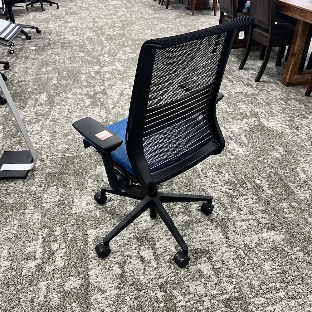 blue upholstery seat and black mesh back, task chair steelcase think version 1, used office furniture