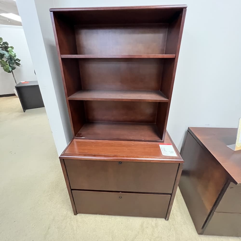 cherry veneer 2 drawer lateral file with hutch, national furniture, used office furniture