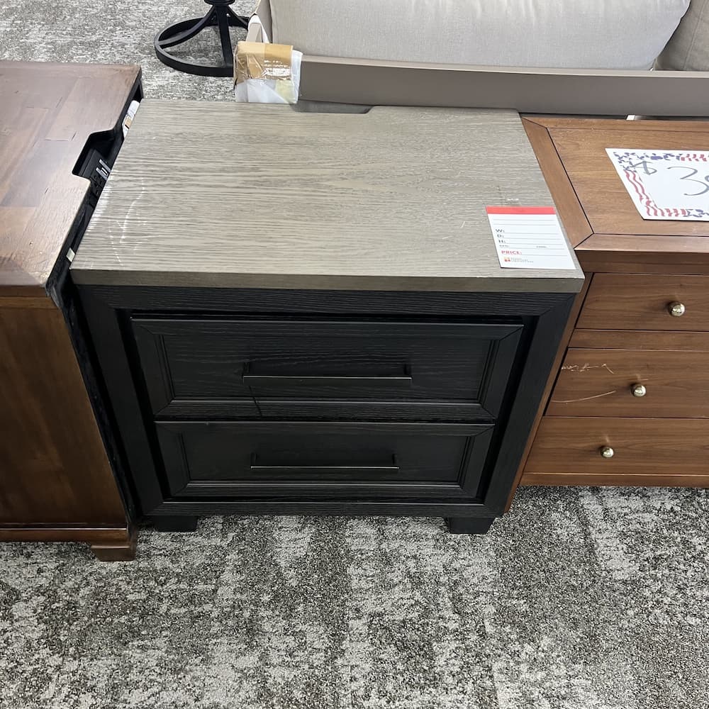 27" W x 27" H Ashley Foyland Walnut and Black 2 Drawer Drawer Nightstand with Power