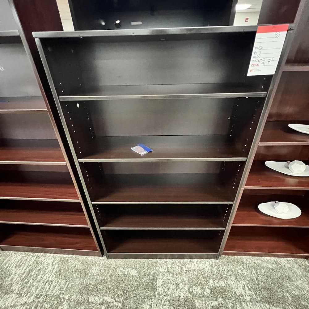 espresso bookcase laminate medium 60" h, used furniture open box