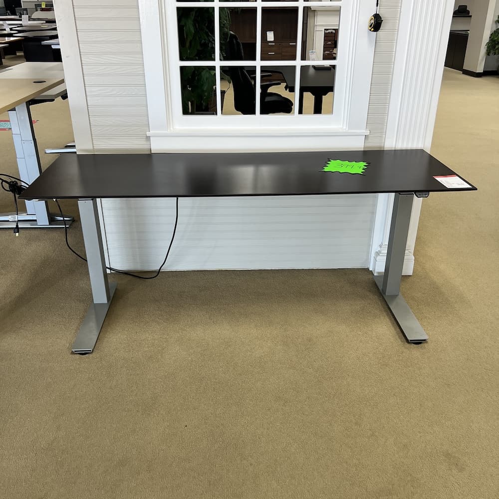 espresso laminate height adjustable desk grey legs, used office furniture