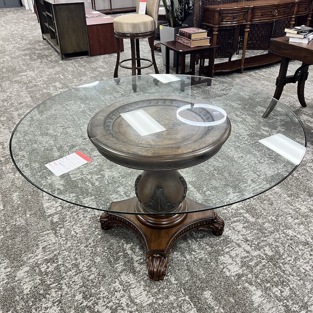 glass round top traditional dining table, used