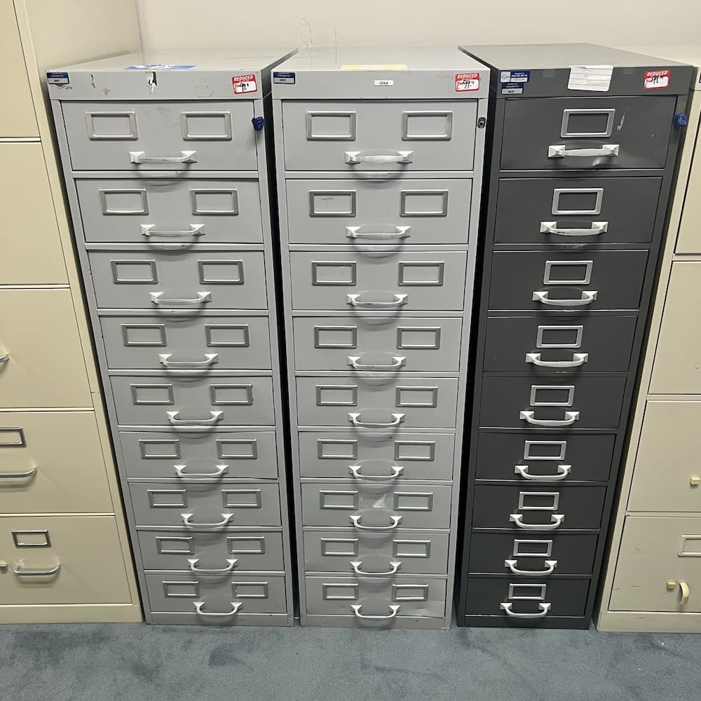 grey metal tenneco 9 drawer file card cabinet