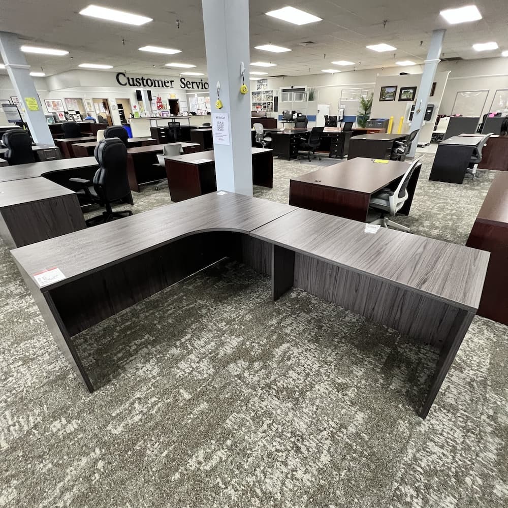 coastal grey laminate l-desk right return, open box office furniture
