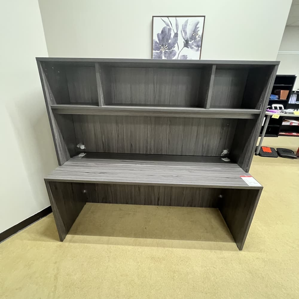 coastal grey laminate desk credenza shell with open hutch, office furniture