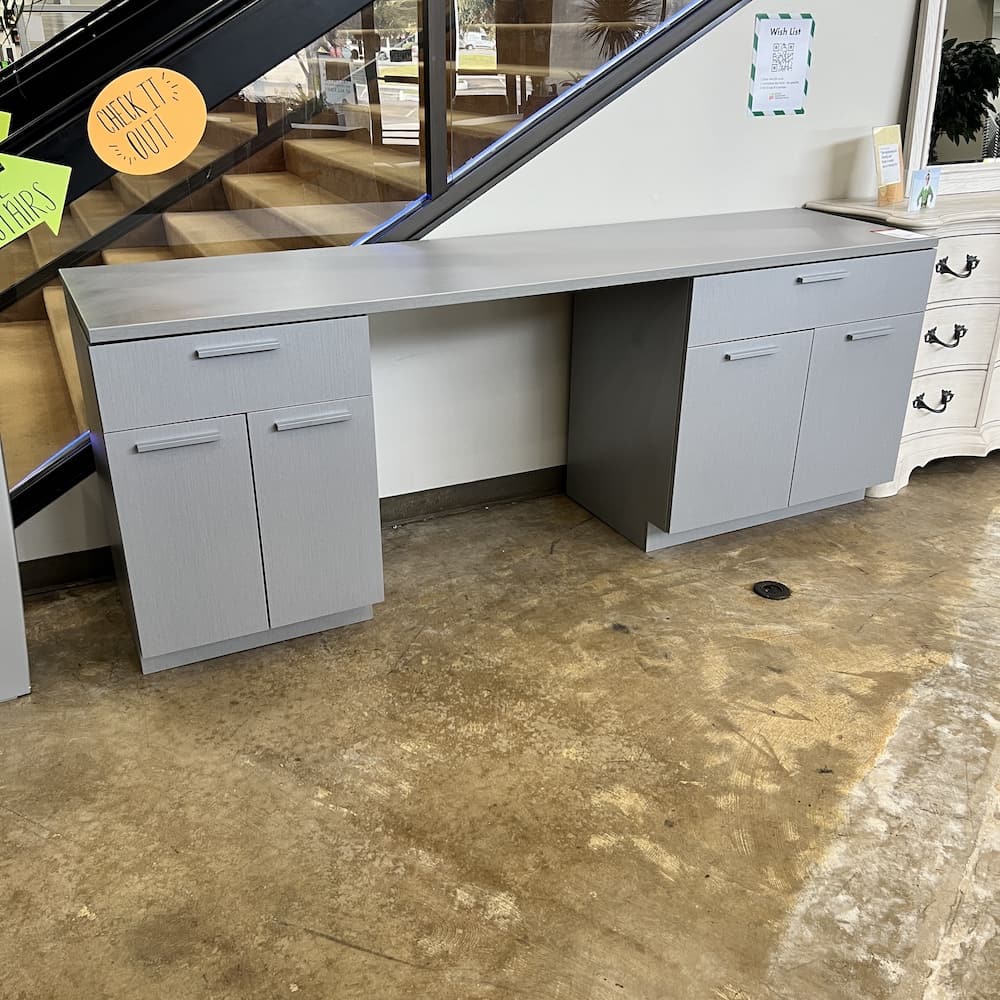 96" W x 36" H Teknion Grey Hospitality Buffet Storage Cabinet - Counter Height