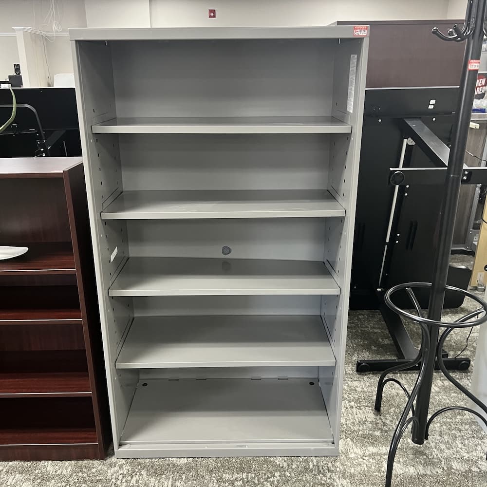 grey metal bookcase, hon commercial brand, used office furniture, heavy duty
