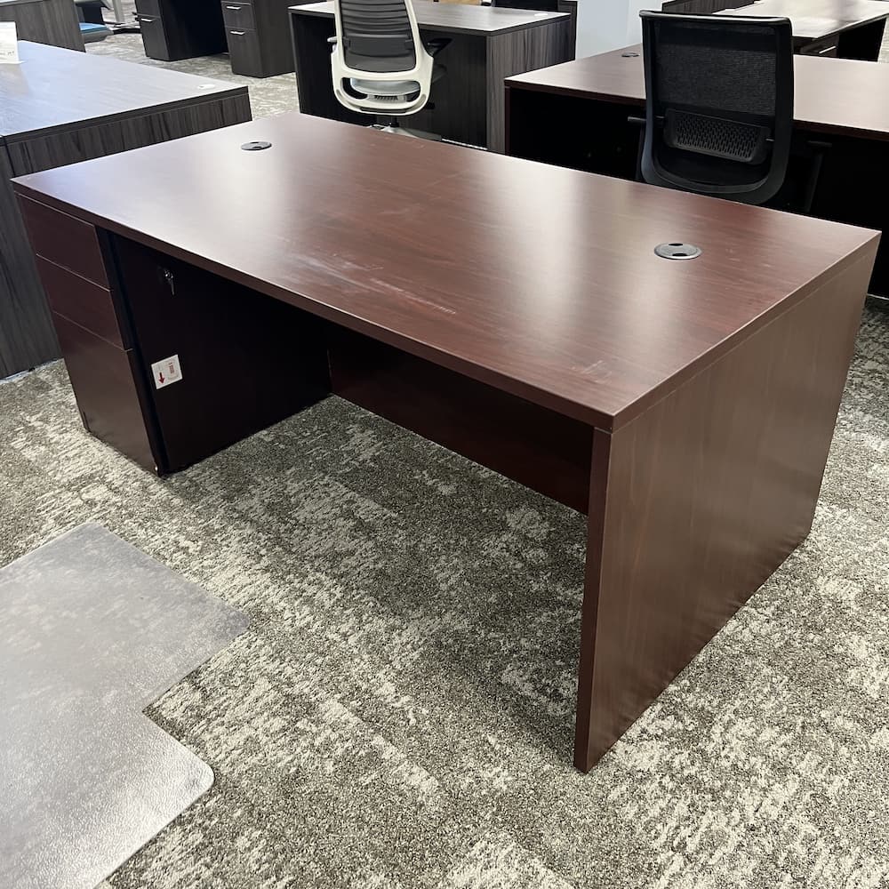 hon mahogany laminate desk with bbf, used office furniture
