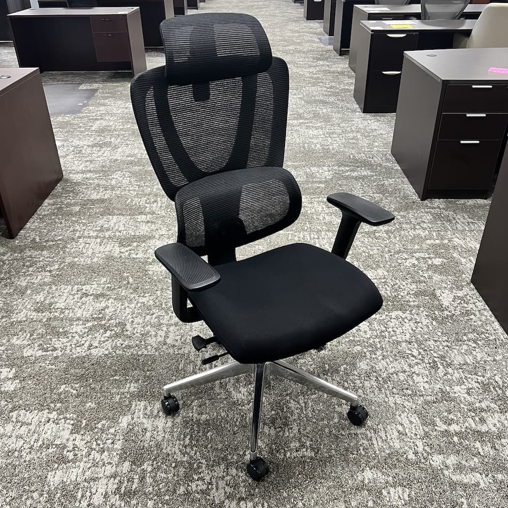 new black mesh mars chair with head rest, office task chair, ergonomic, adjustable