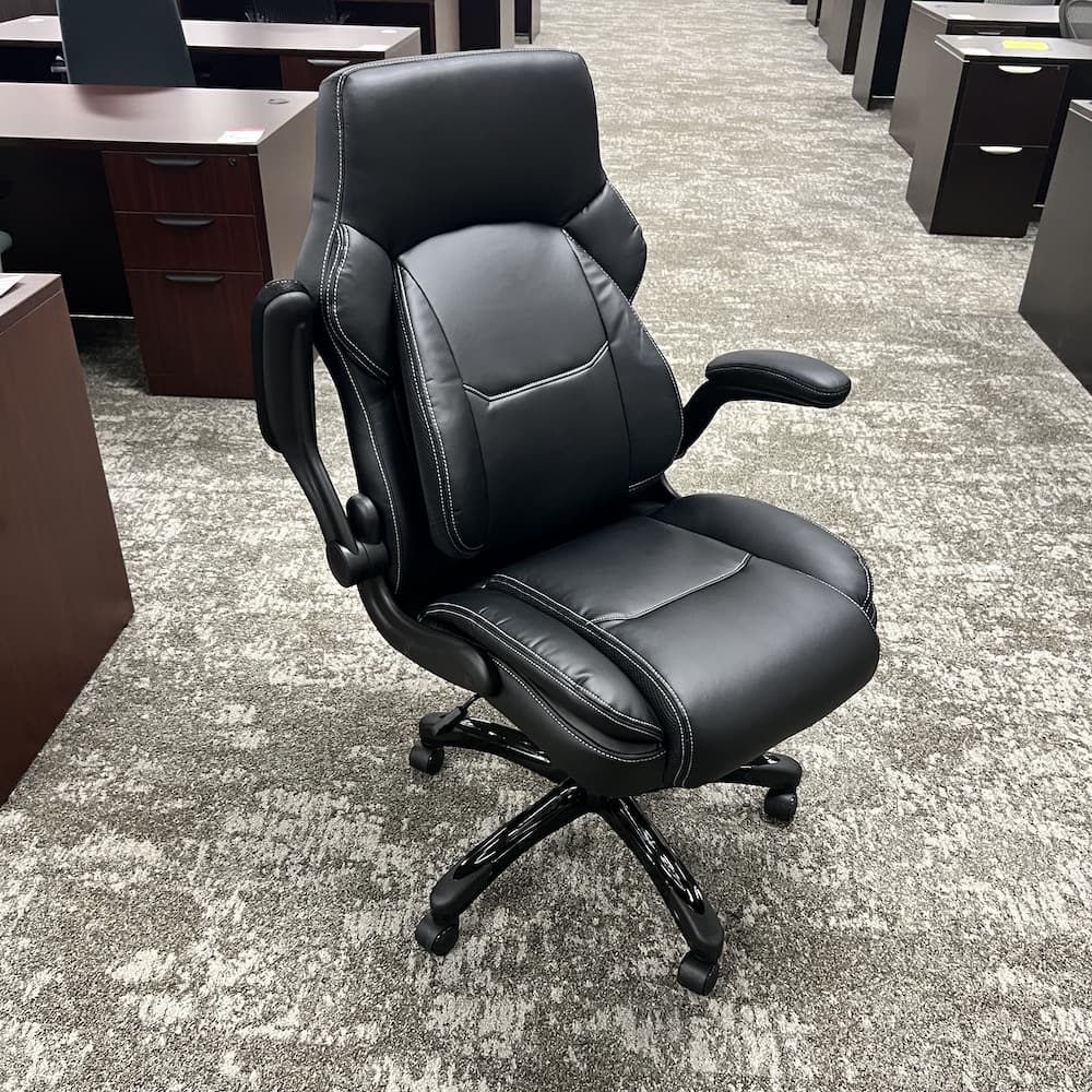 new producer chair, executive black vinyl, flip up arms, new office furniture