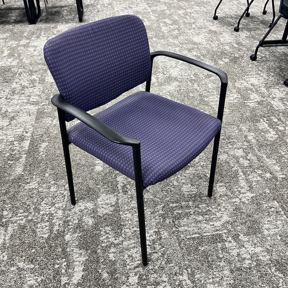 purple upholstered guest chair with black frame, Kimball, used office furniture