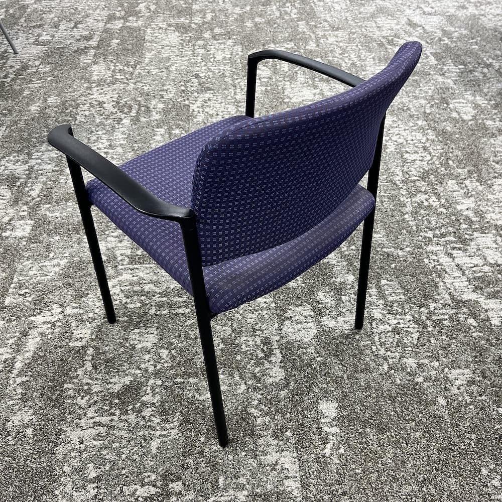 purple upholstered guest chair with black frame, Kimball, used office furniture