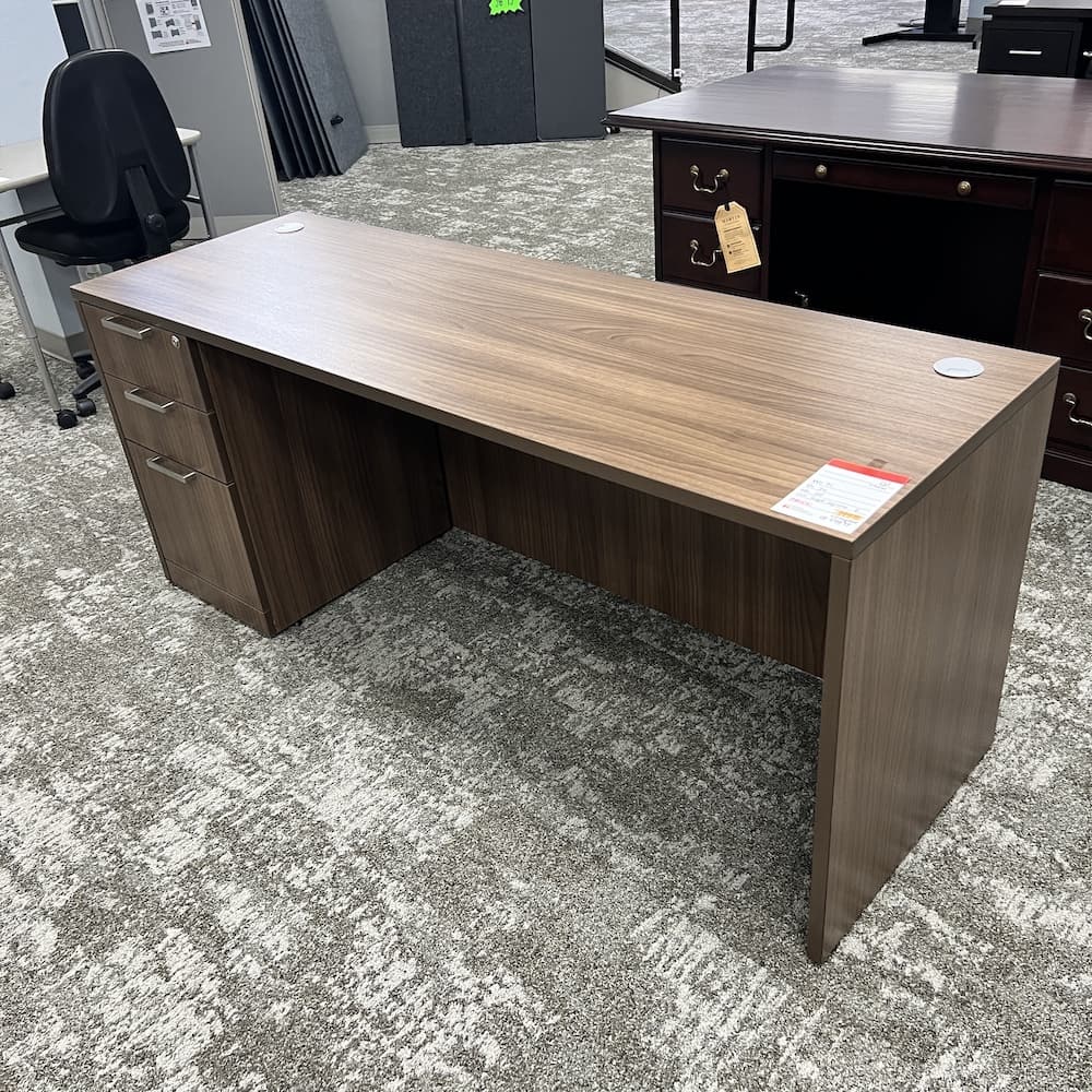 walnut laminate desk credenza with box/box/file, open box office furniture scratch n dent