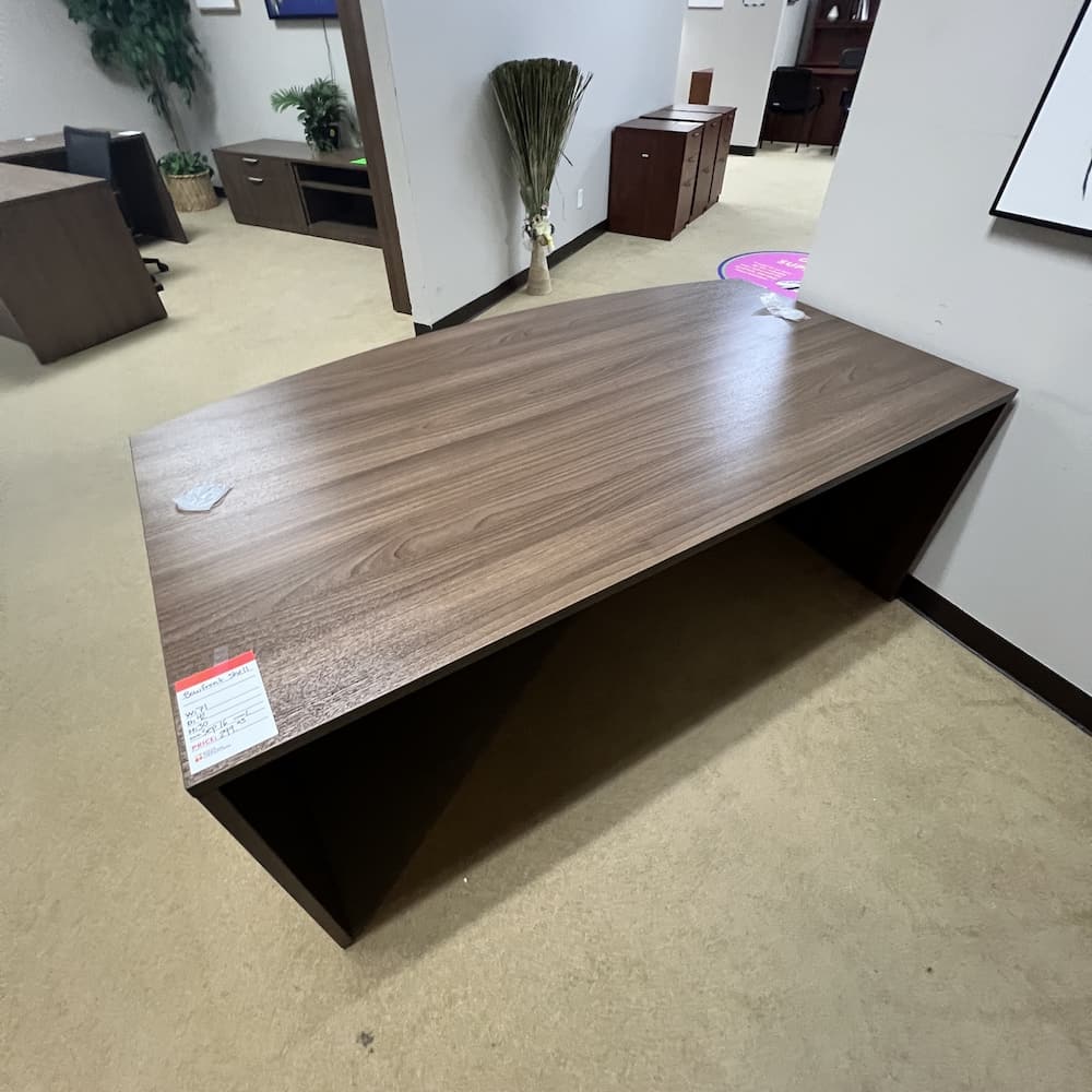 walnut laminate bow front desk shell, office furniture