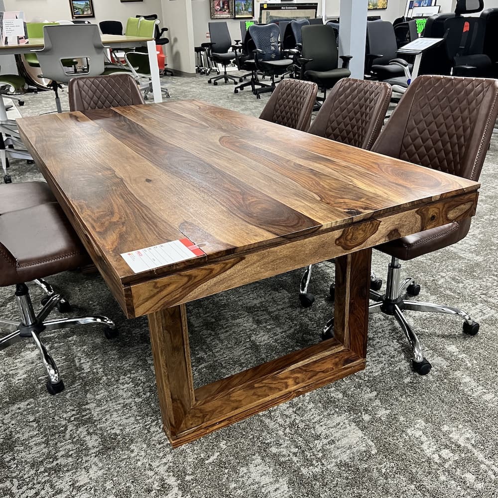 joss and main wood Mariza table solid wood with 8 chairs brown vinyl coaster, used furniture, dining conference table set