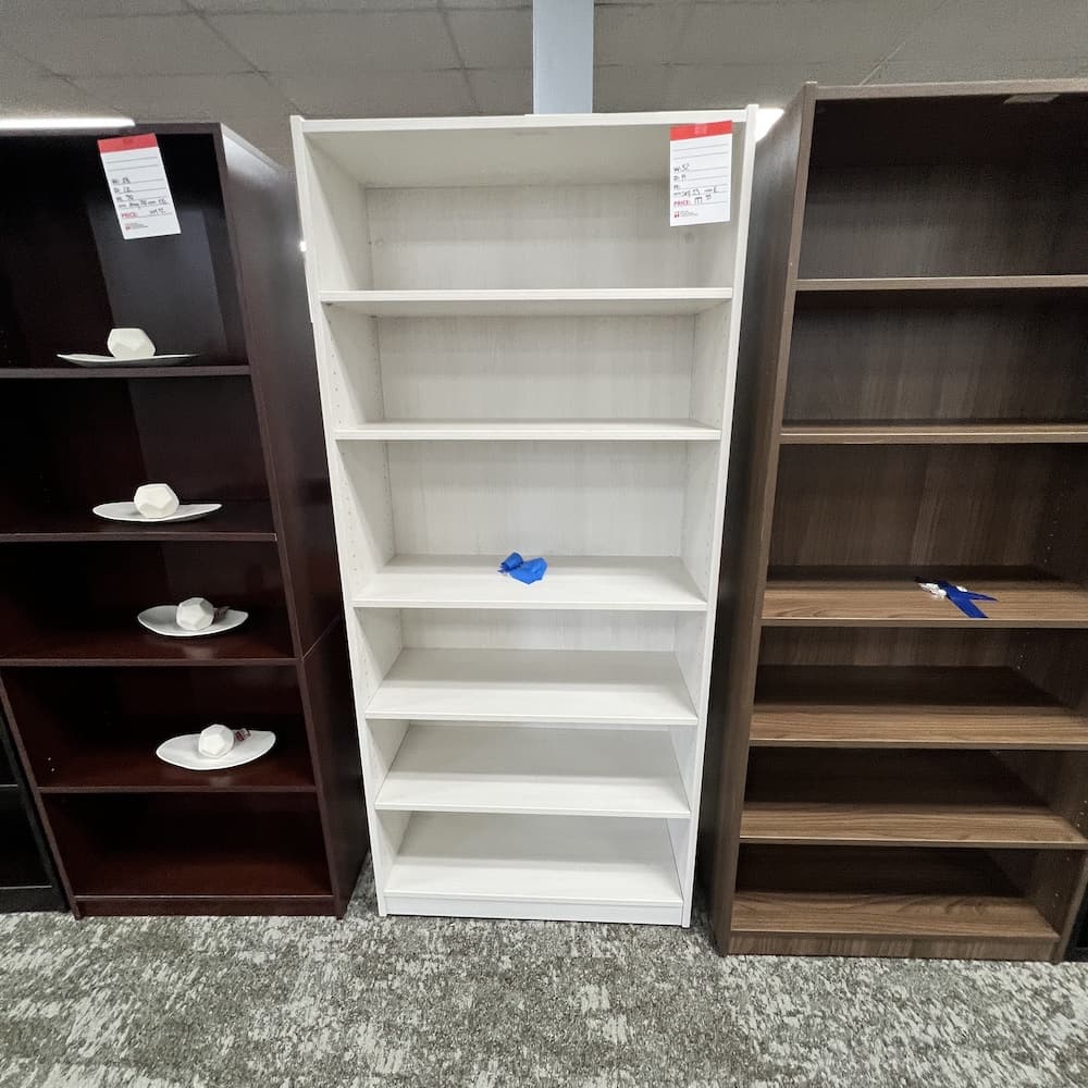 Arcadia white laminate bookcase, open box office furniture