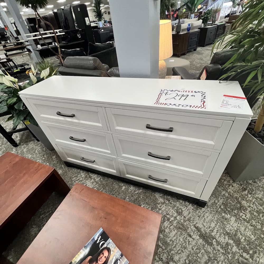 6 drawer white dresser, Ashley furniture, open box scratch n dent home furniture