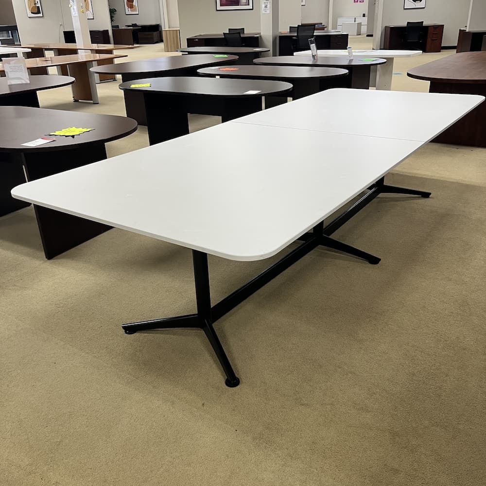 white laminate rectangle conference table 10 ft, national furniture commercial, used office furniture