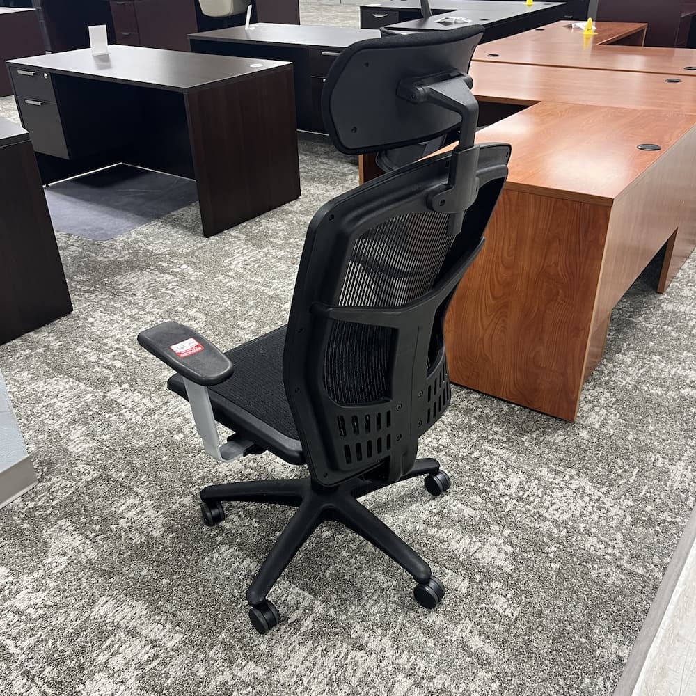 all mesh task chair with headrest, used office furniture, black mesh