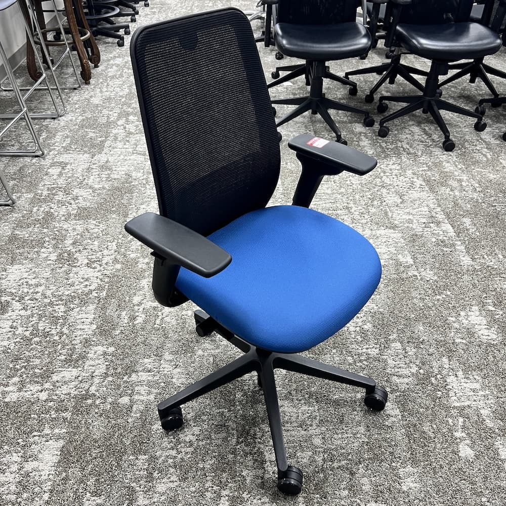blue personality plus amq task chair mesh back steelcase used office furniture
