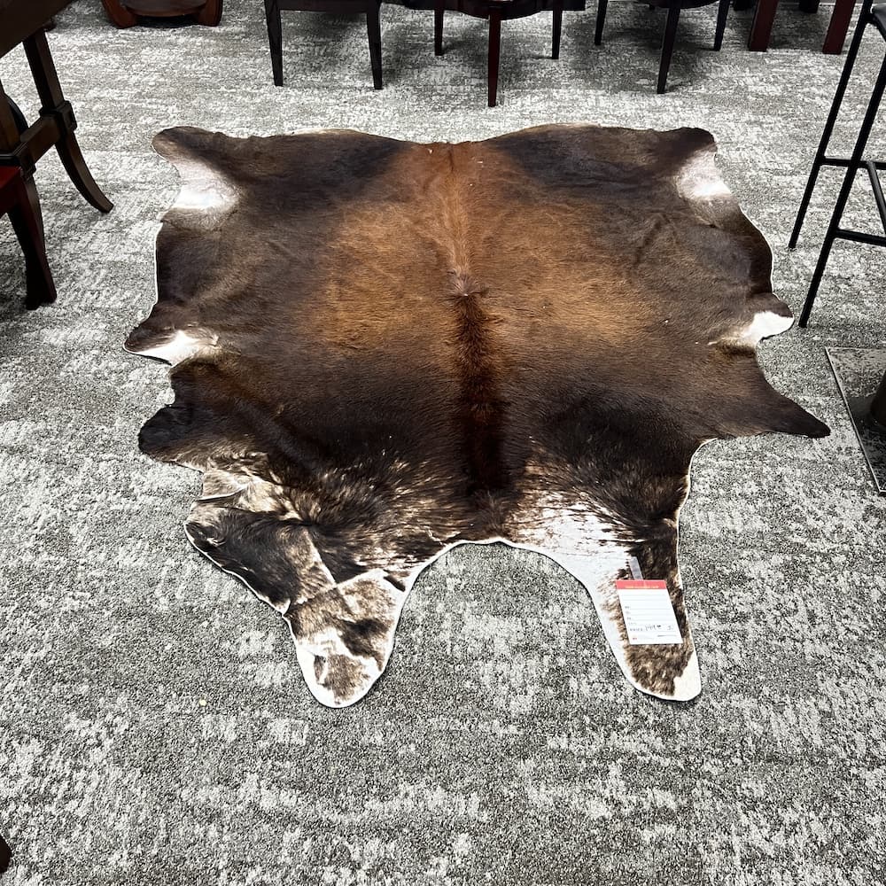 84" W x 103" D Natural Brown Cowhide Leather Rug