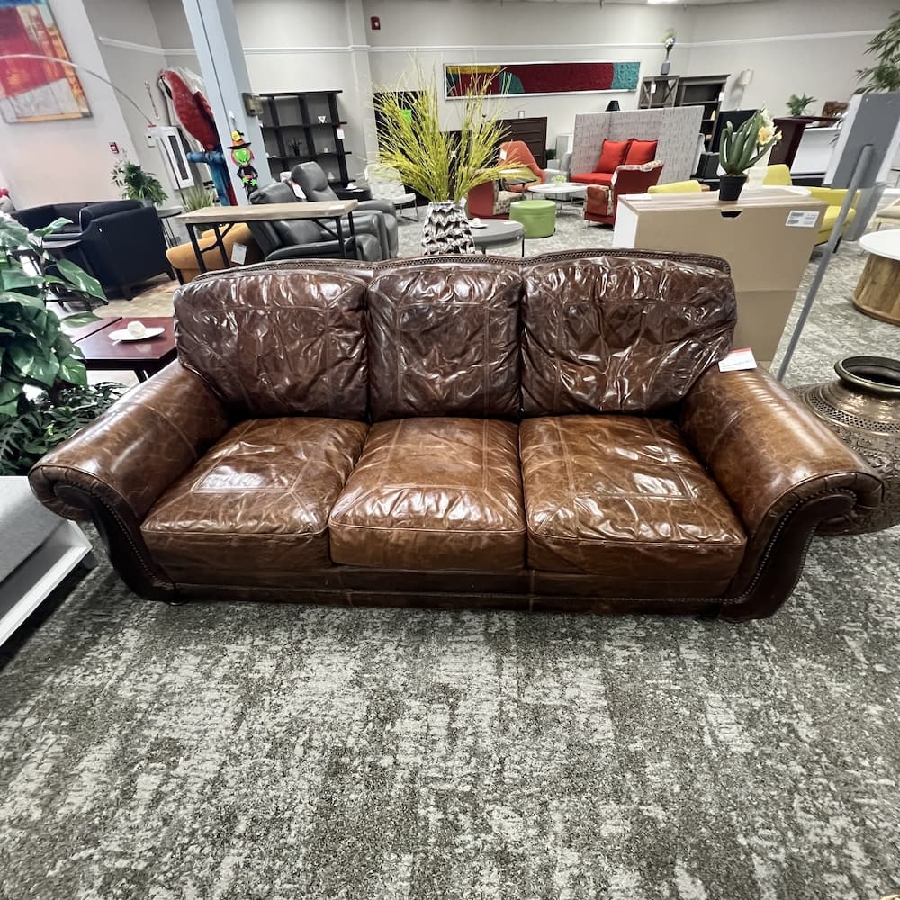brown leather havertys maxwells sofa 3 seater, used furniture