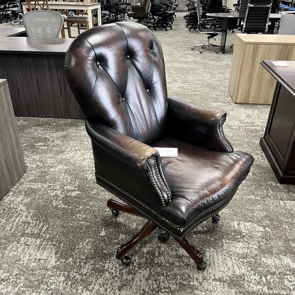 brown leather executive seven seas hooker weathered James river Edgewood, used furniture