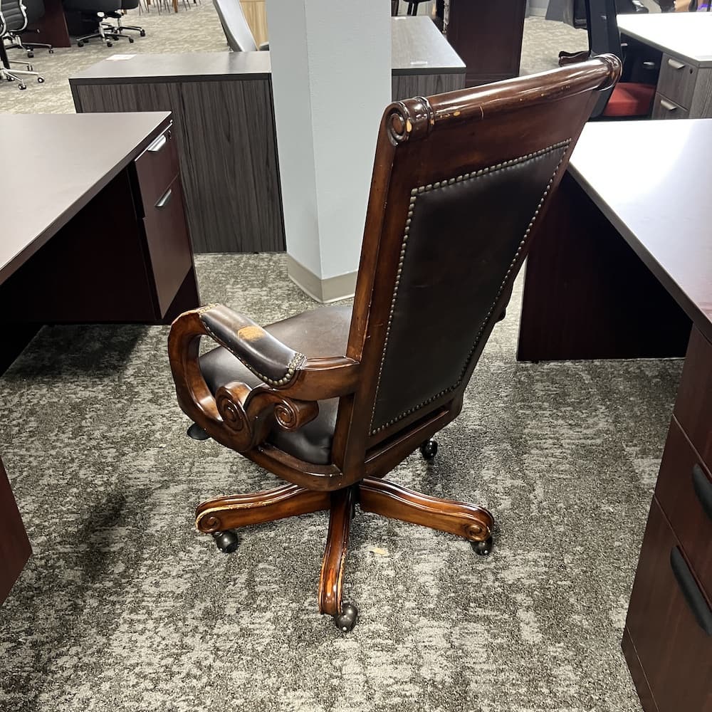 brown leather and veneer wood traditional office chair, seven seas Hooker furntiure, used office furniture