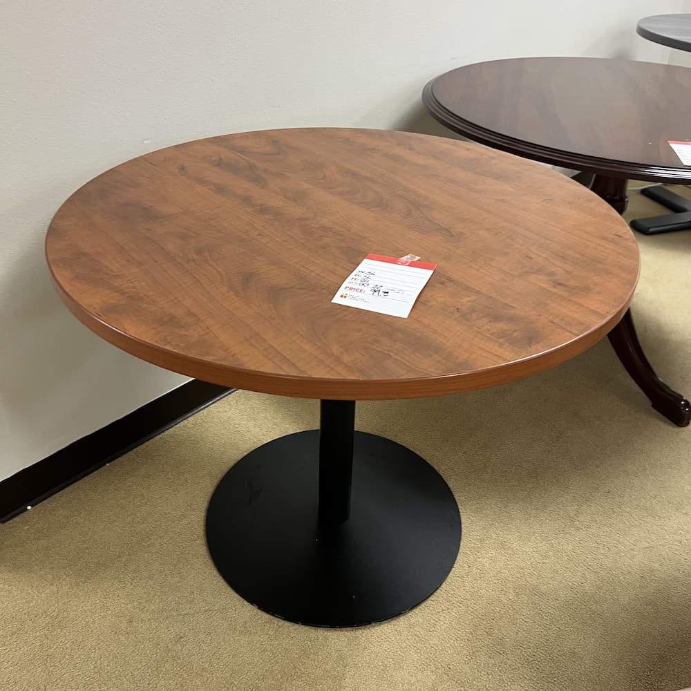36" Cherry Laminate and Black Base Round Break Room Table