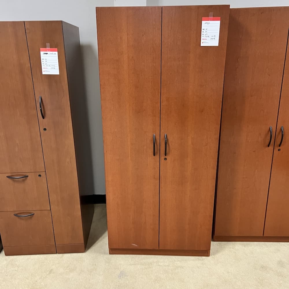 30" W x 67" H Geiger Cherry Wardrobe Office Storage Cabinet
