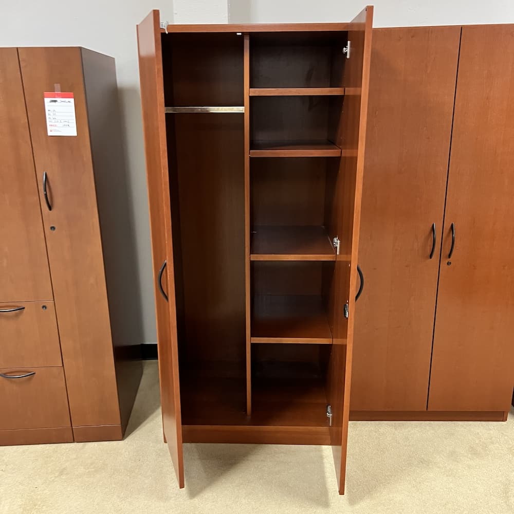 cherry steelcase wardrobe storage cabinet, veneer wood, used office furniture