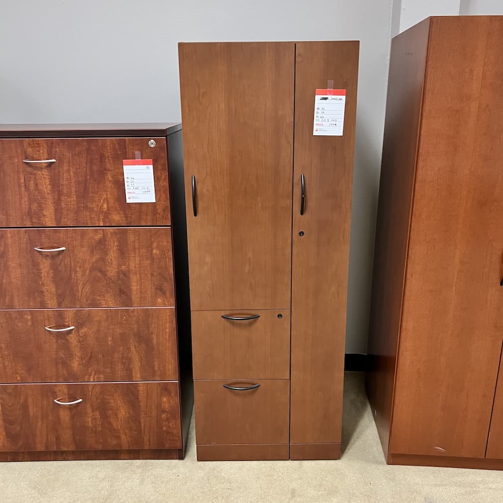 cherry steelcase wardrobe storage cabinet, veneer wood, used office furniture