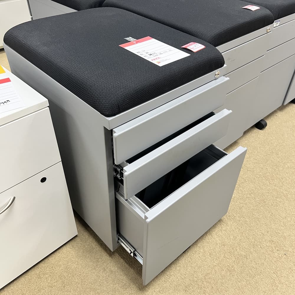 16" W x 24" H Grey Metal and Black Cushion Top Mobile Vertical Pedestal File Cabinet