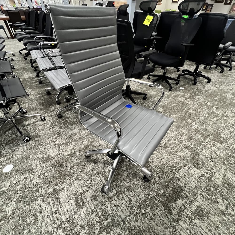 grey vinyl and chrome modern office chair conference, Eames knock off