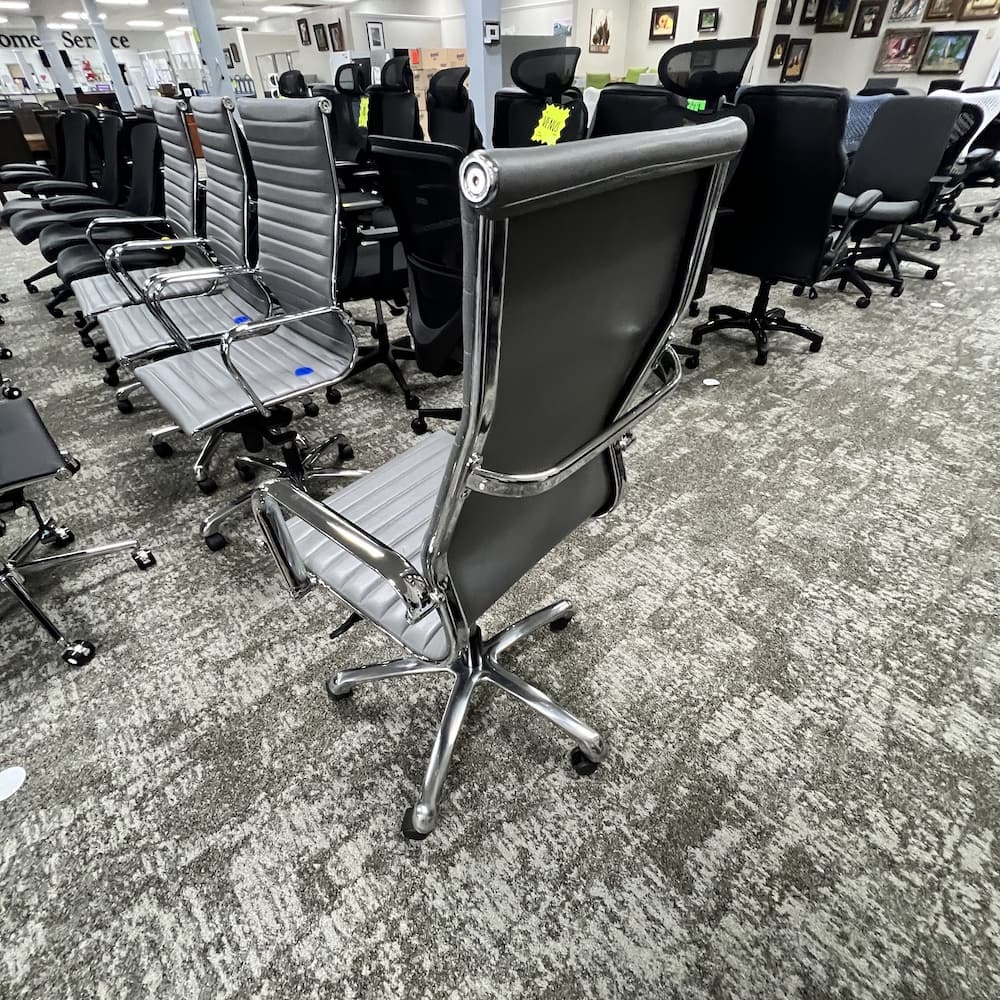 grey vinyl and chrome modern office chair conference, Eames knock off