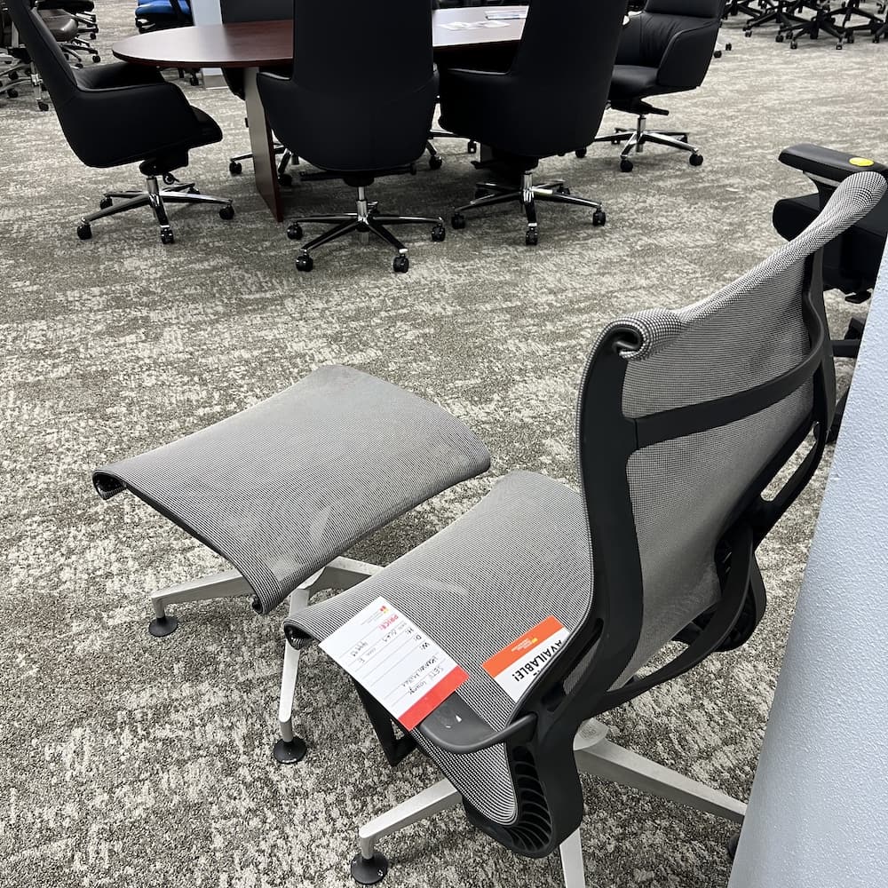grey all mesh set lounge chair and footstool set, Herman Miller, used office furniture