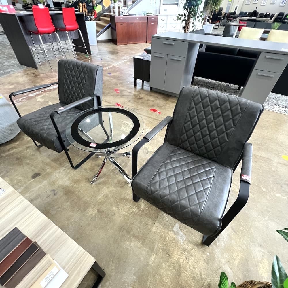 Grey Vinyl and Black Metal Modern Guest Chairs