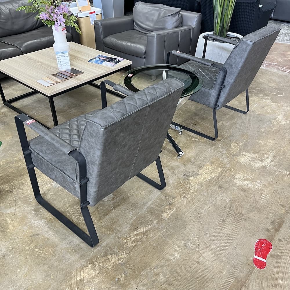 Grey Vinyl and Black Metal Modern Guest Chairs - Image 2