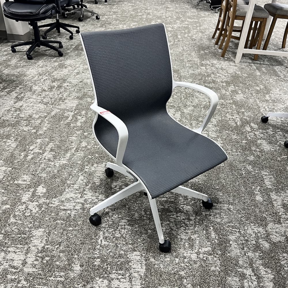 grey all mesh and white frame conference chair, global solar, used office furniture