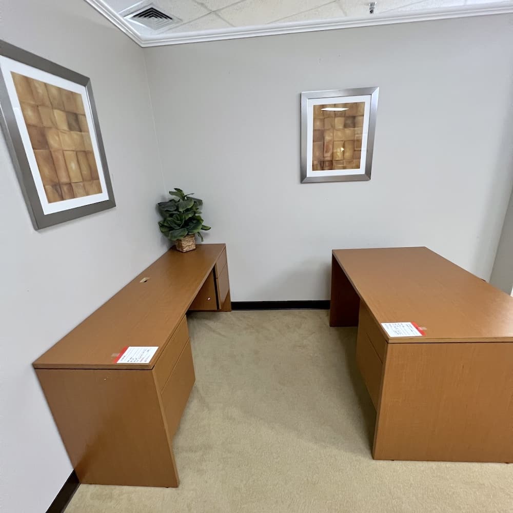 honey laminate desk and credenza set, global, used office furniture