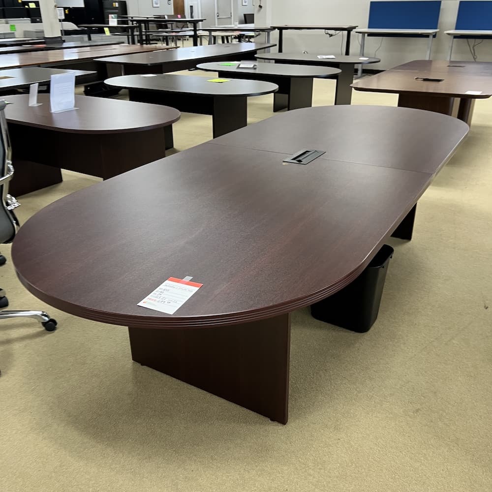 10 Ft x 4 Ft Mahogany Laminate Racetrack Conference Table with 1 Power Hub