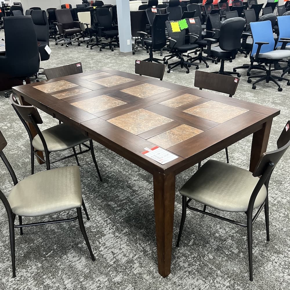 mahogany table dining with tile accents, Ashley furniture, used home furniture