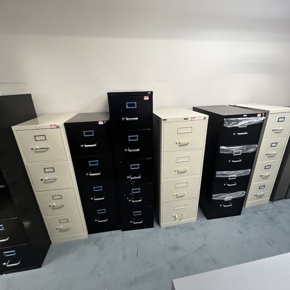 4 drawer vertical files, used office furniture and open box