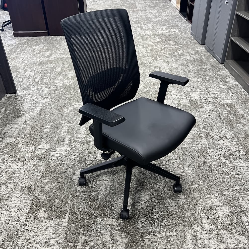new black velocity task chair with mesh back and vinyl seat
