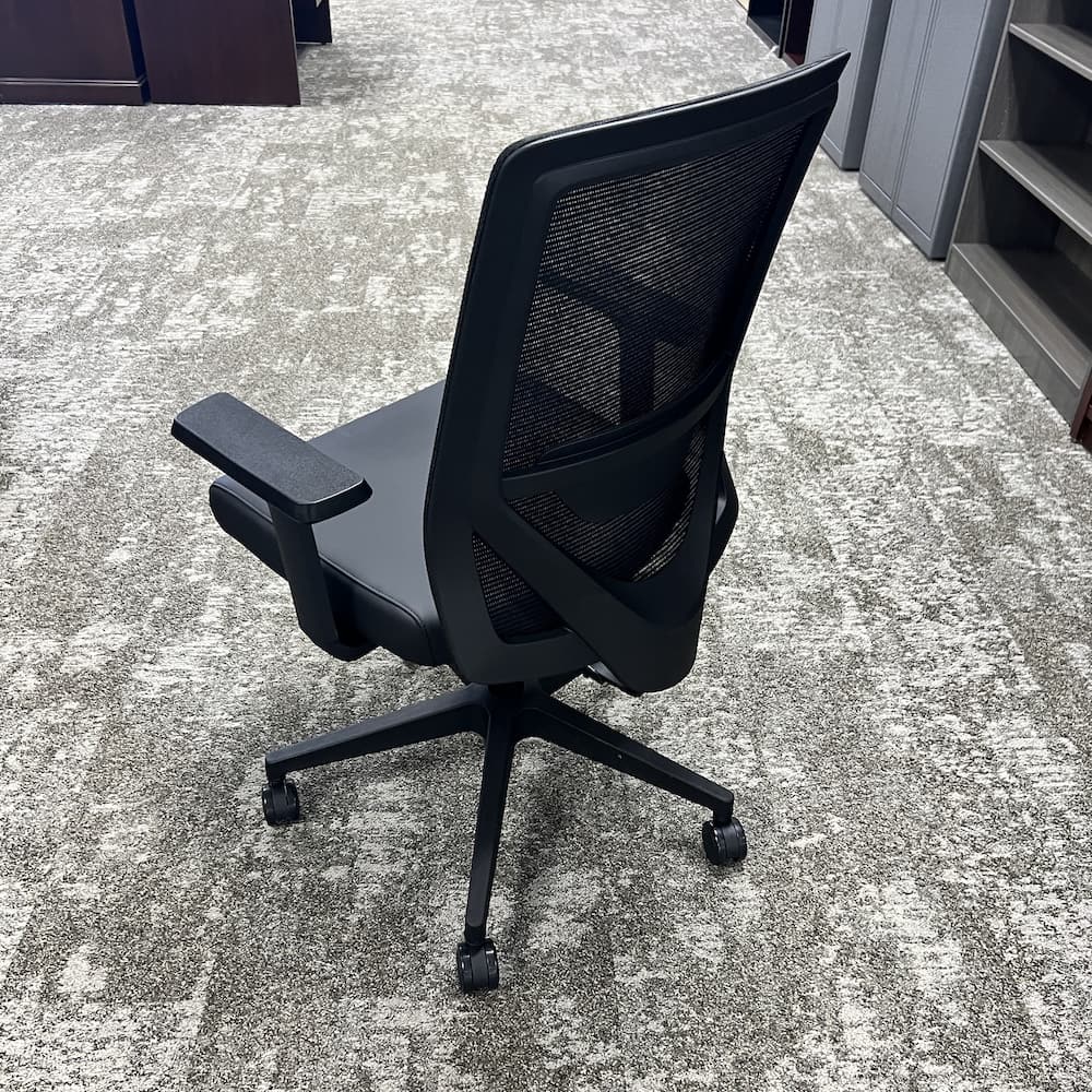 new black velocity task chair with mesh back and vinyl seat