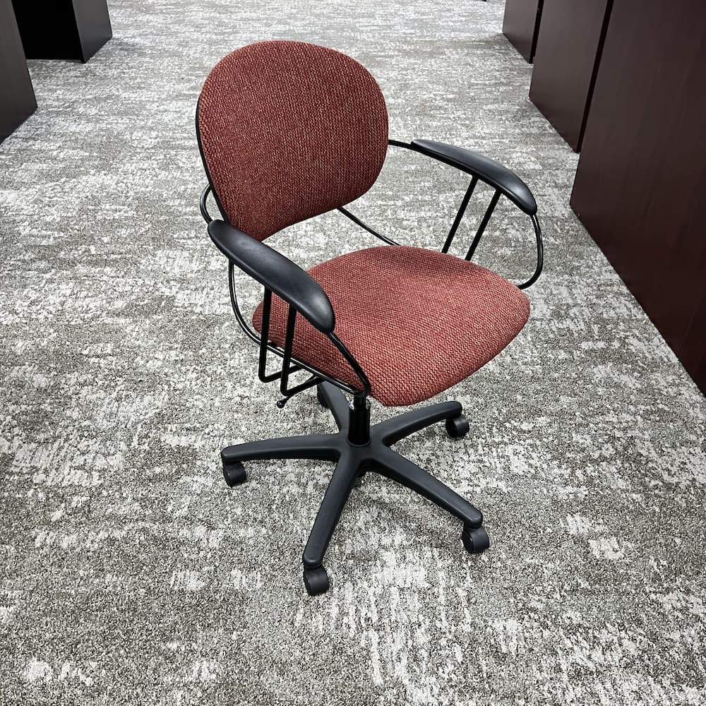 rust red upholstered uno chair, steelcase, used office furniture