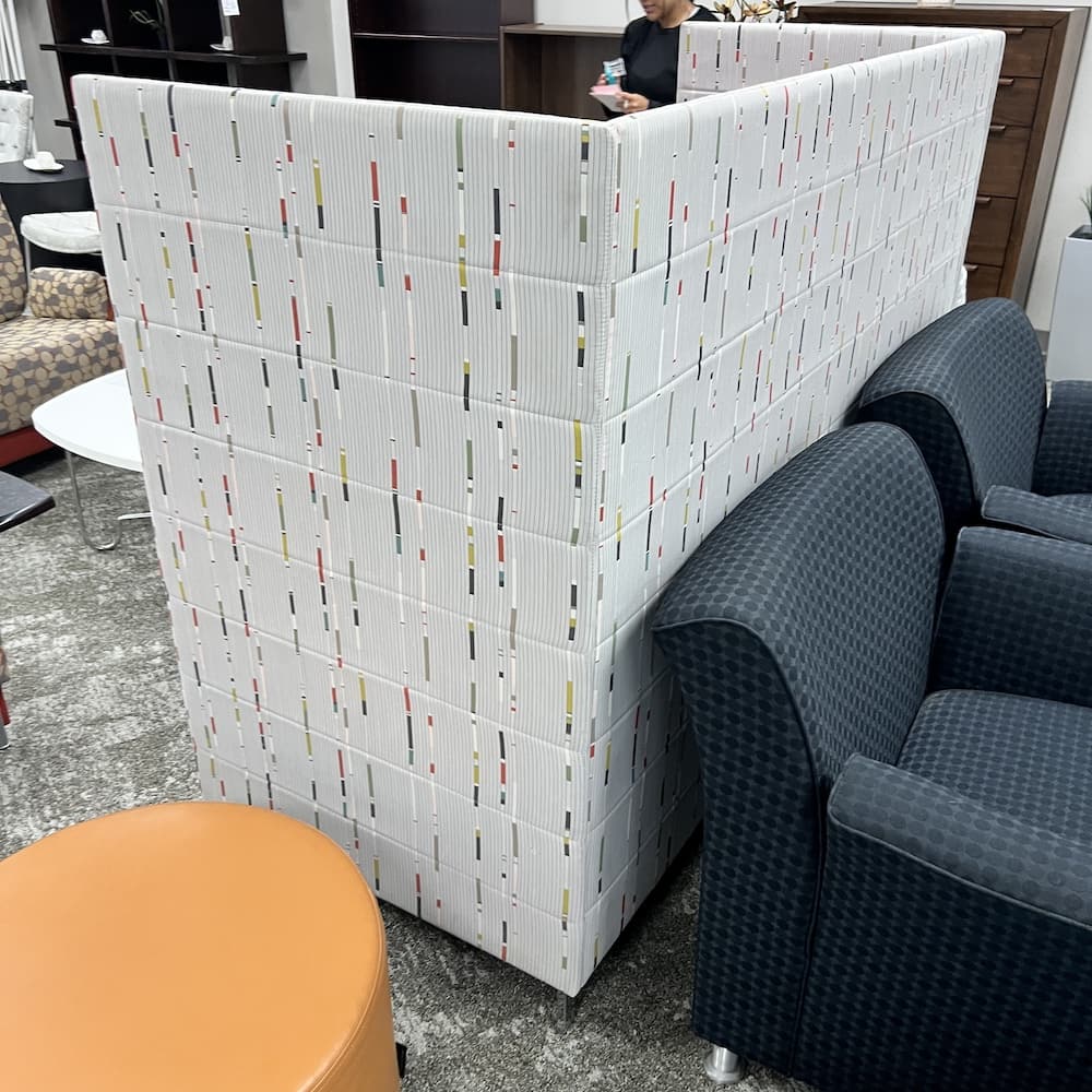 dauphin red and white multi high back bench, 3 seat, used office furniture