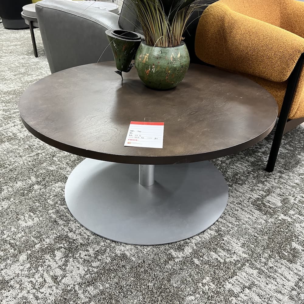 walnut and grey round coffee table, used office furniture modern